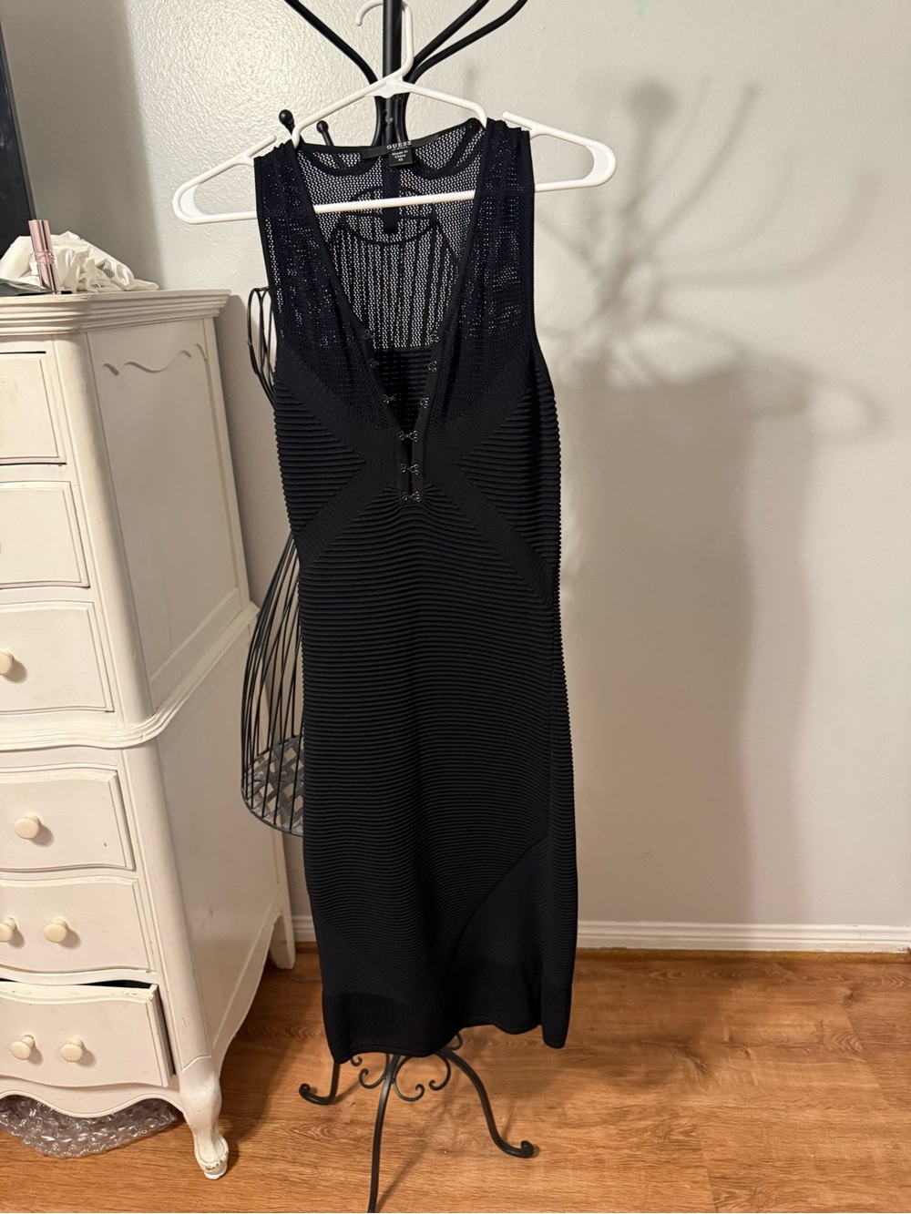 Guess Black Sleeveless V-Neck Midi Dress